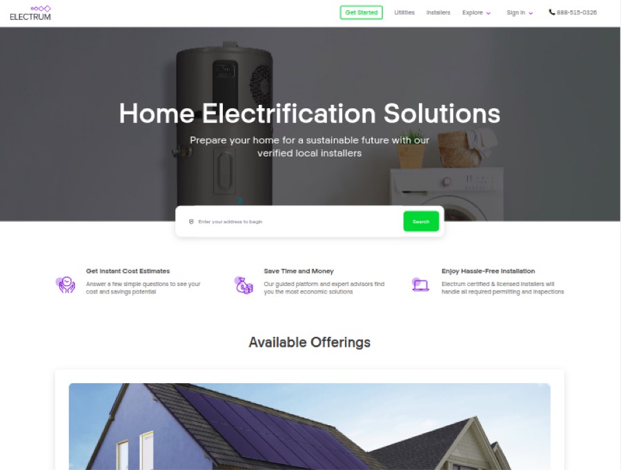 Electrum.co consumer web app for solar and home energy products